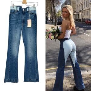 REVICE Blue and Light Blue Flare Jeans